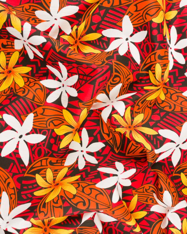 Polynesian fabric TIARE Red - Tissushop